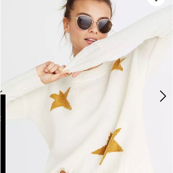 MADEWELL GOLD Star Knit Pullover Sweater 100% merino wool crew neck size XS - Picture 1 of 10